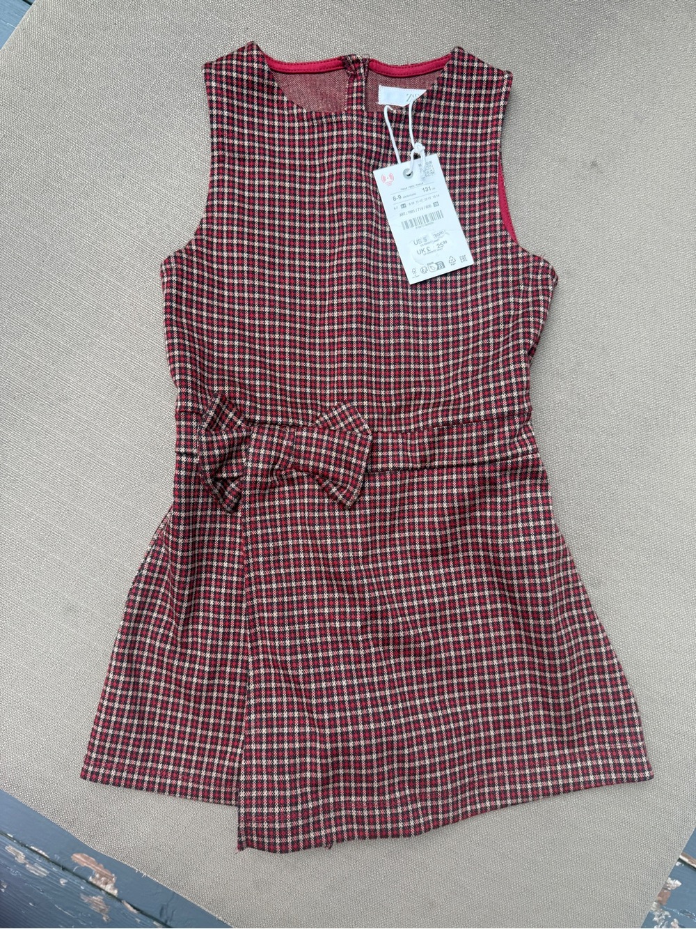Zara Kids Red Plaid Skort Romper Size 8-9 Years NWT